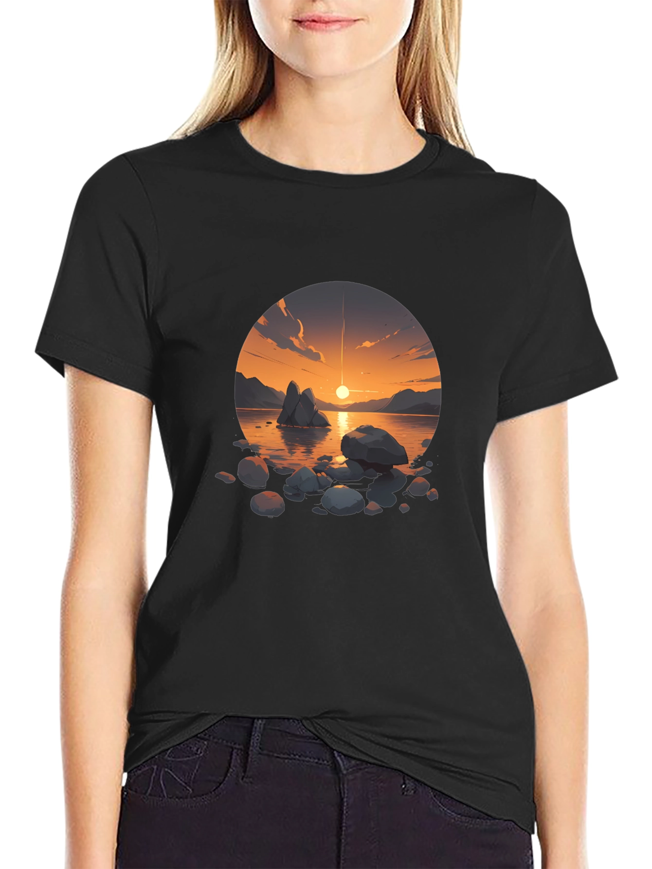 Sunset Lake Graphic Tee - Mens Black T-Shirt