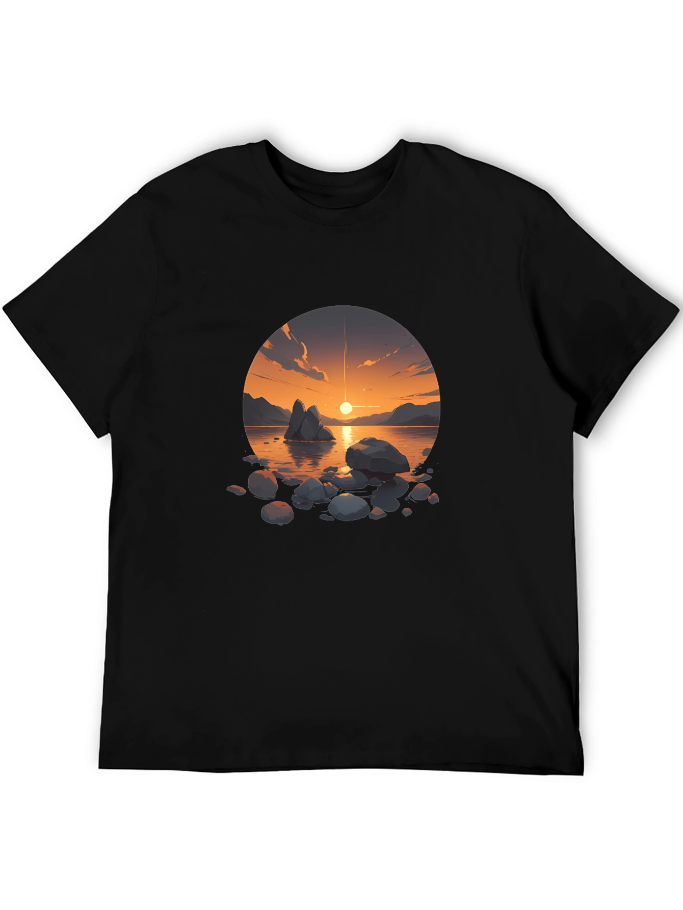 Sunset Lake Graphic Tee - Mens Black T-Shirt