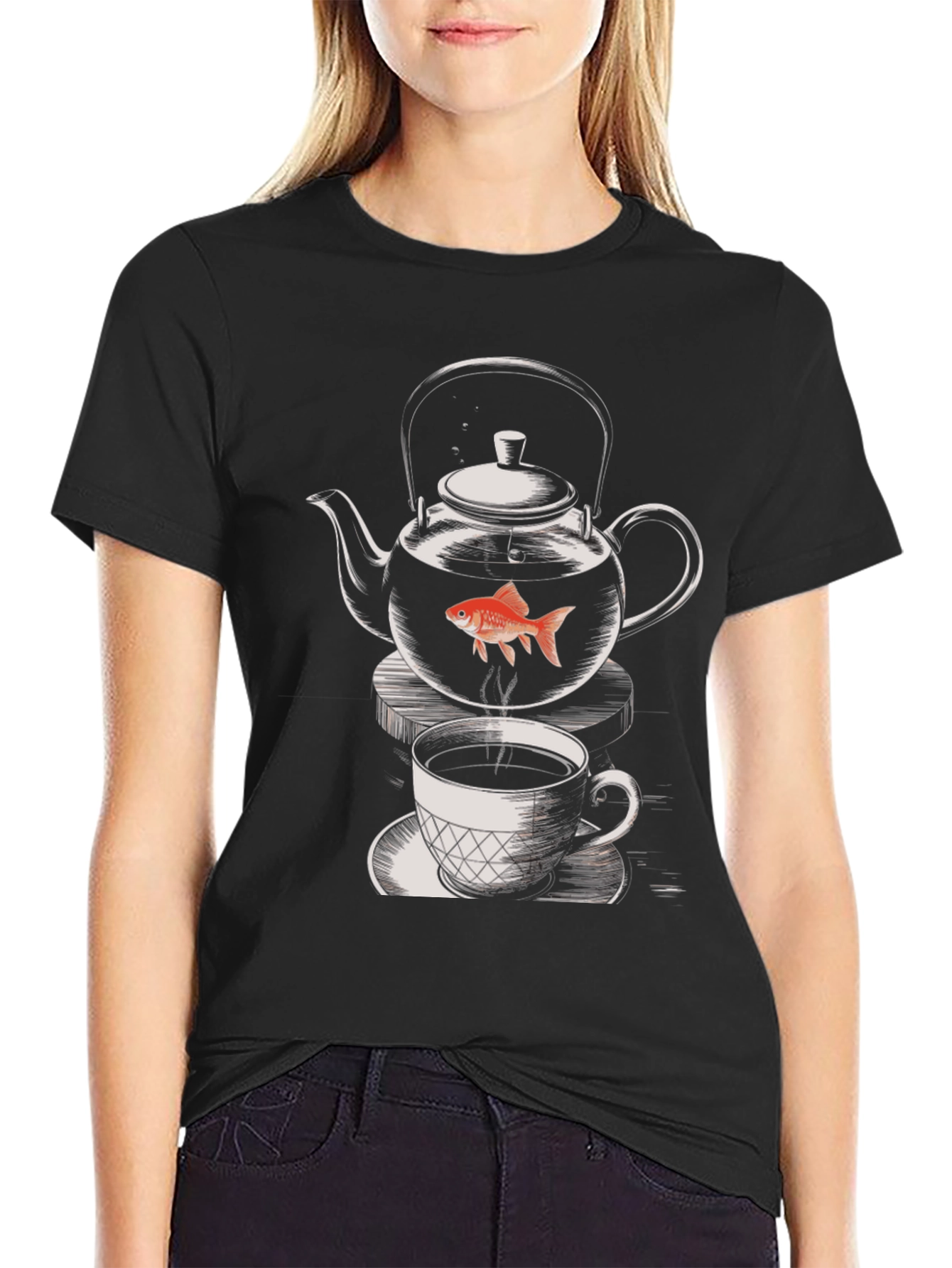 Quirky Teapot Fish Graphic Tee