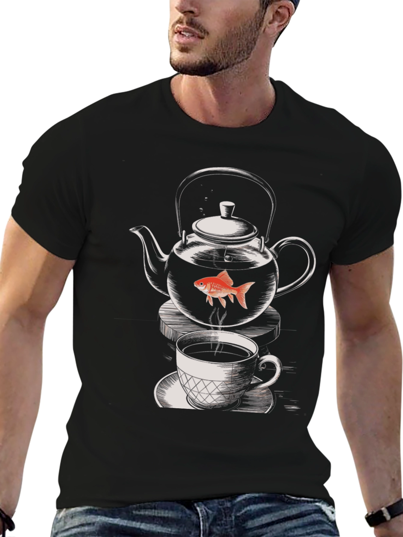 Quirky Teapot Fish Graphic Tee