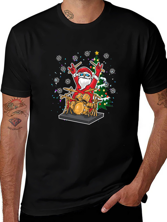 Santa Drummer T-Shirt - Christmas Music Tee