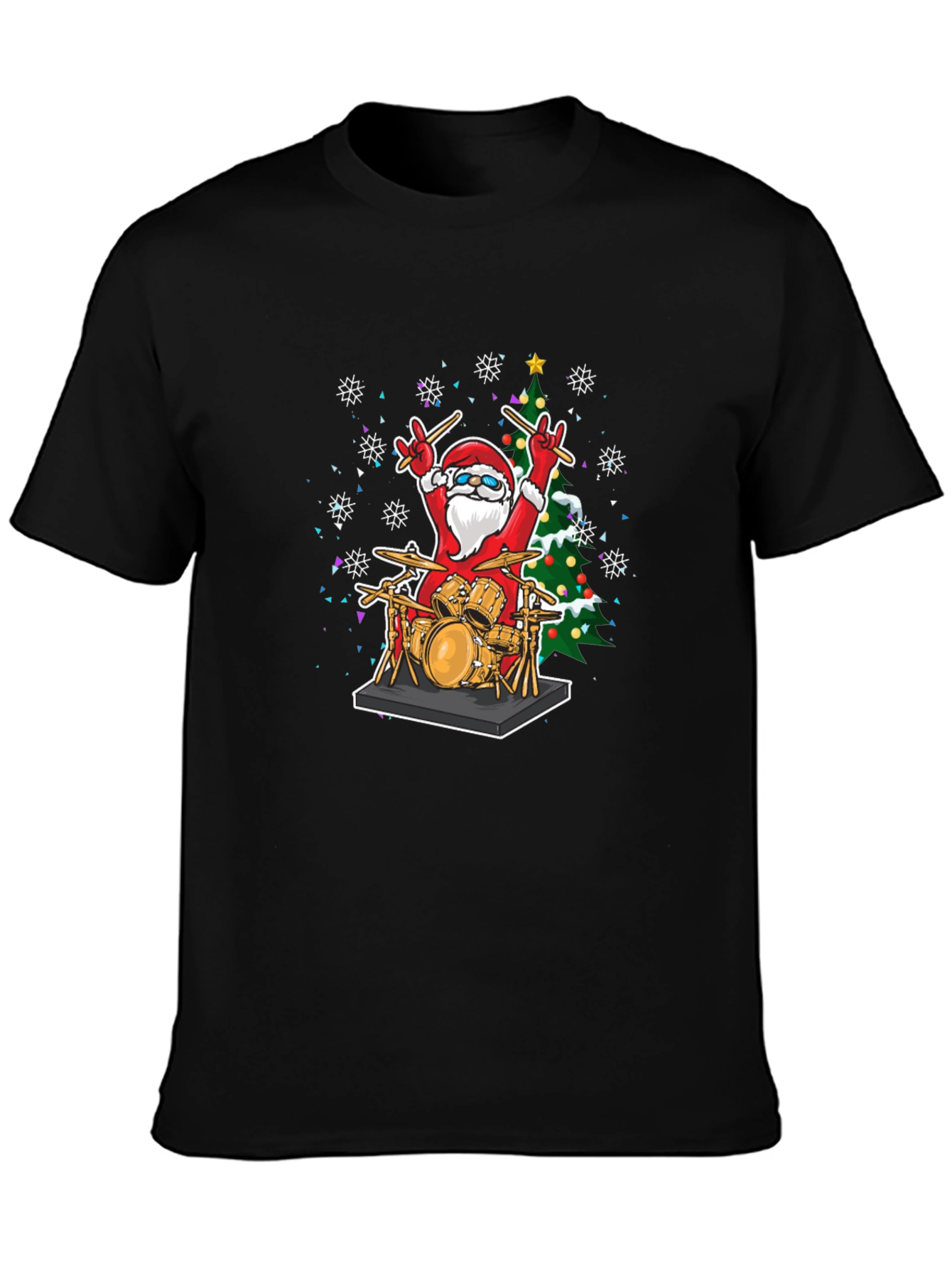 Santa Drummer T-Shirt - Christmas Music Tee