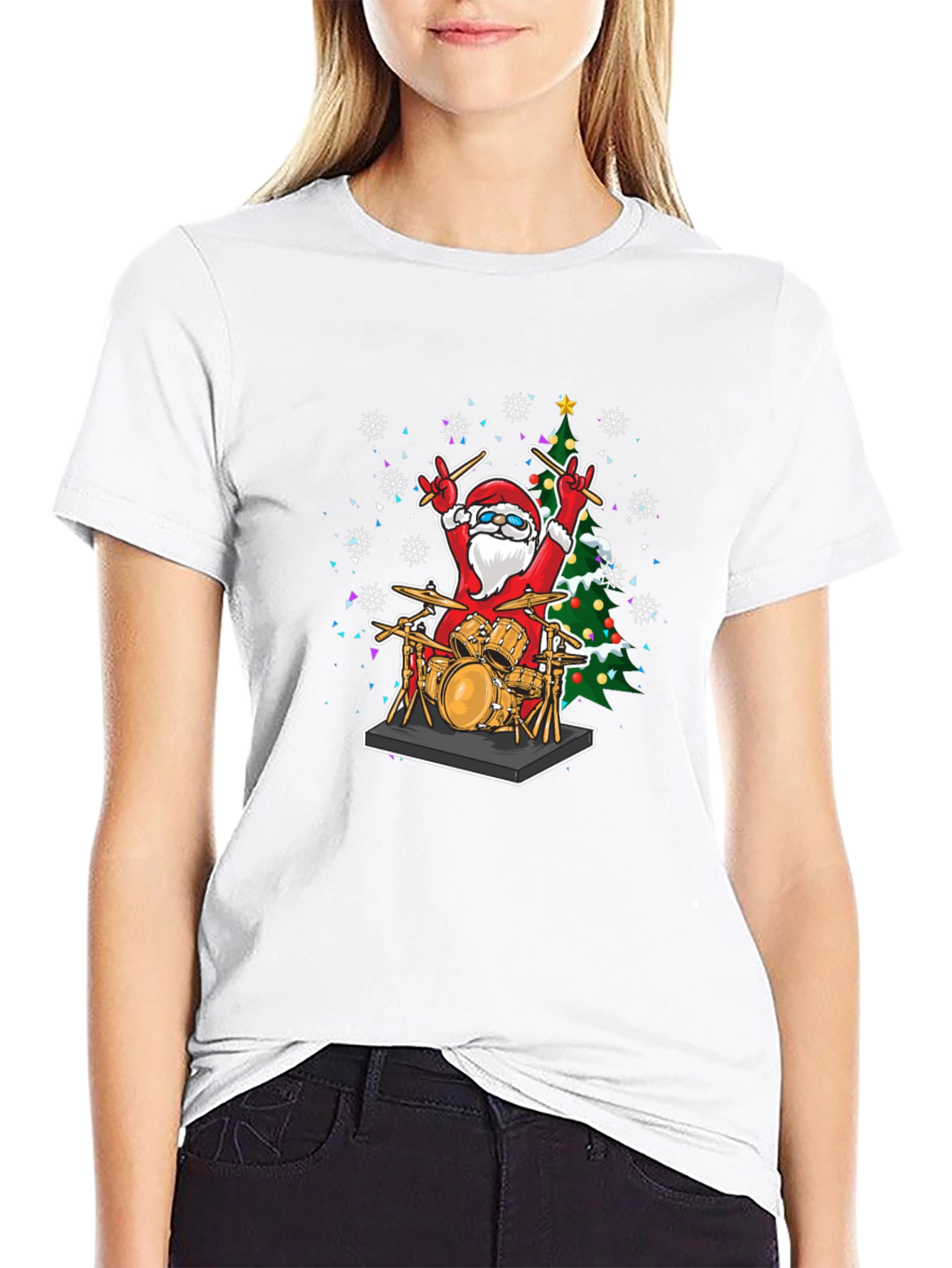 Santa Drummer T-Shirt - Christmas Music Tee