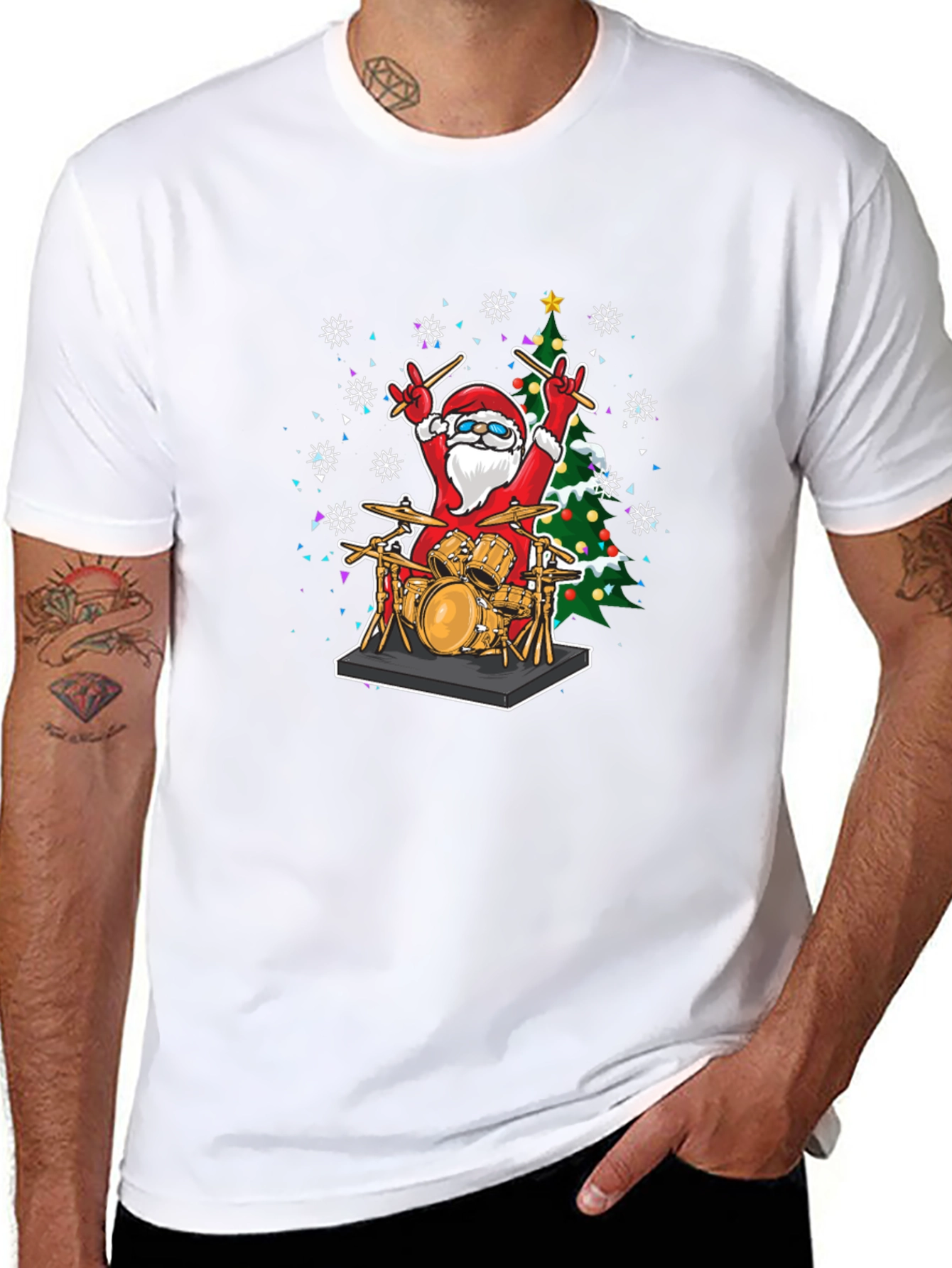 Santa Drummer T-Shirt - Christmas Music Tee