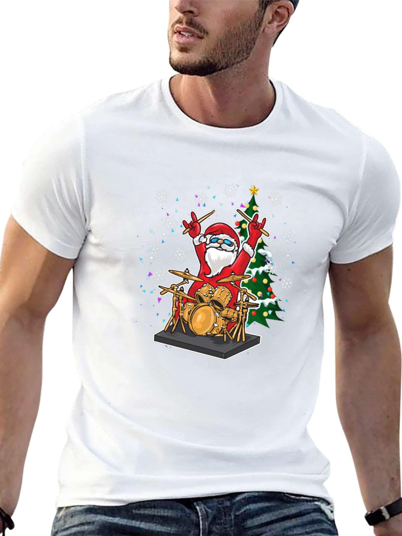Santa Drummer T-Shirt - Christmas Music Tee