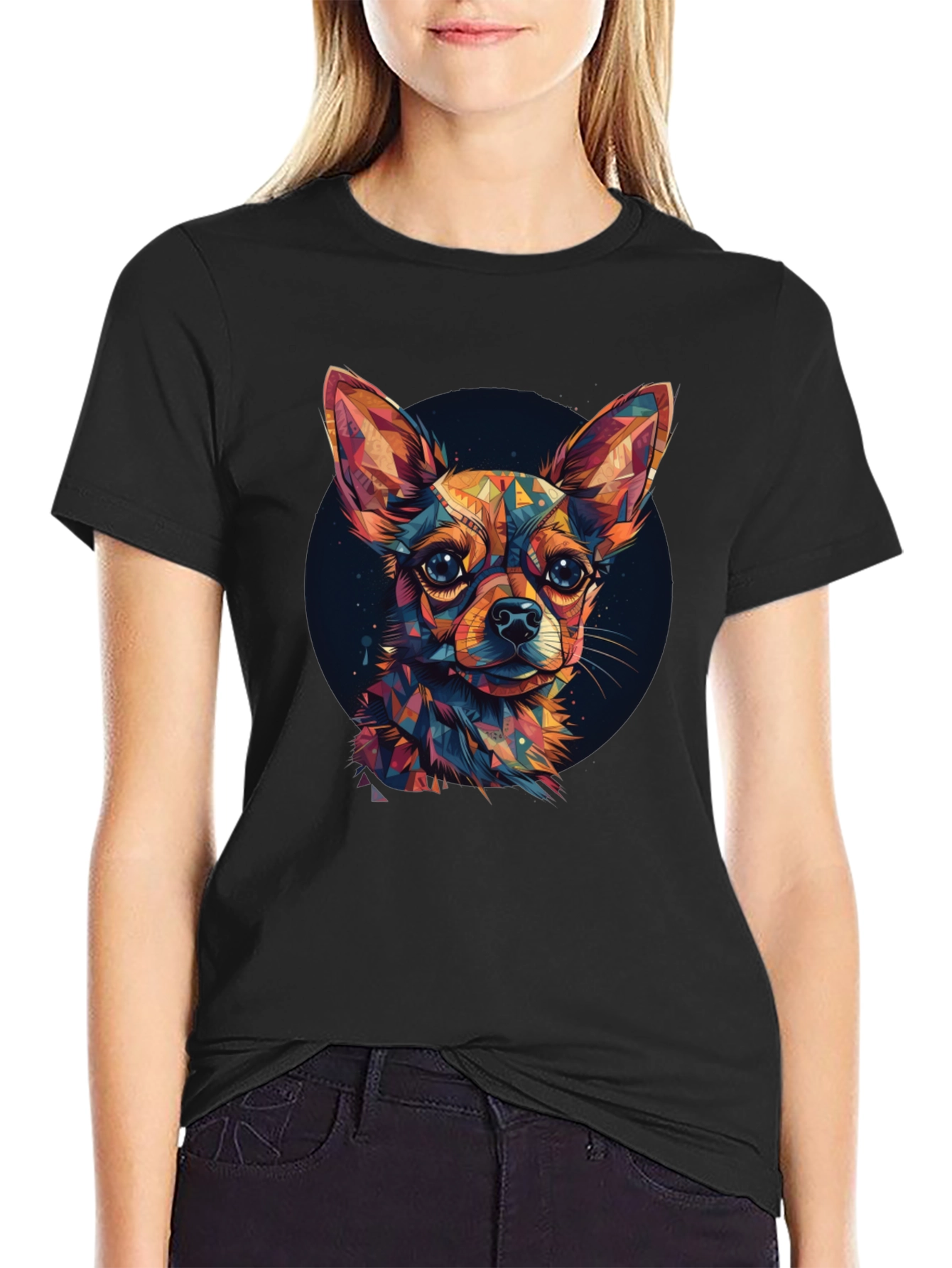 Geometric Chihuahua Graphic Tee - Stylish Pet Lover Shirt
