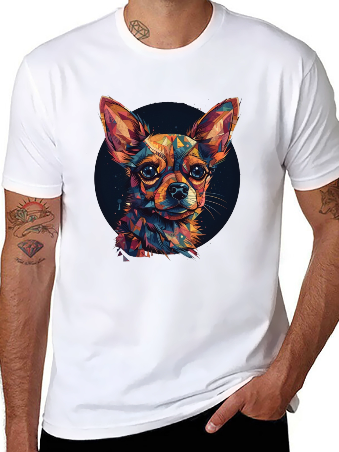 Geometric Chihuahua Graphic Tee - Stylish Pet Lover Shirt