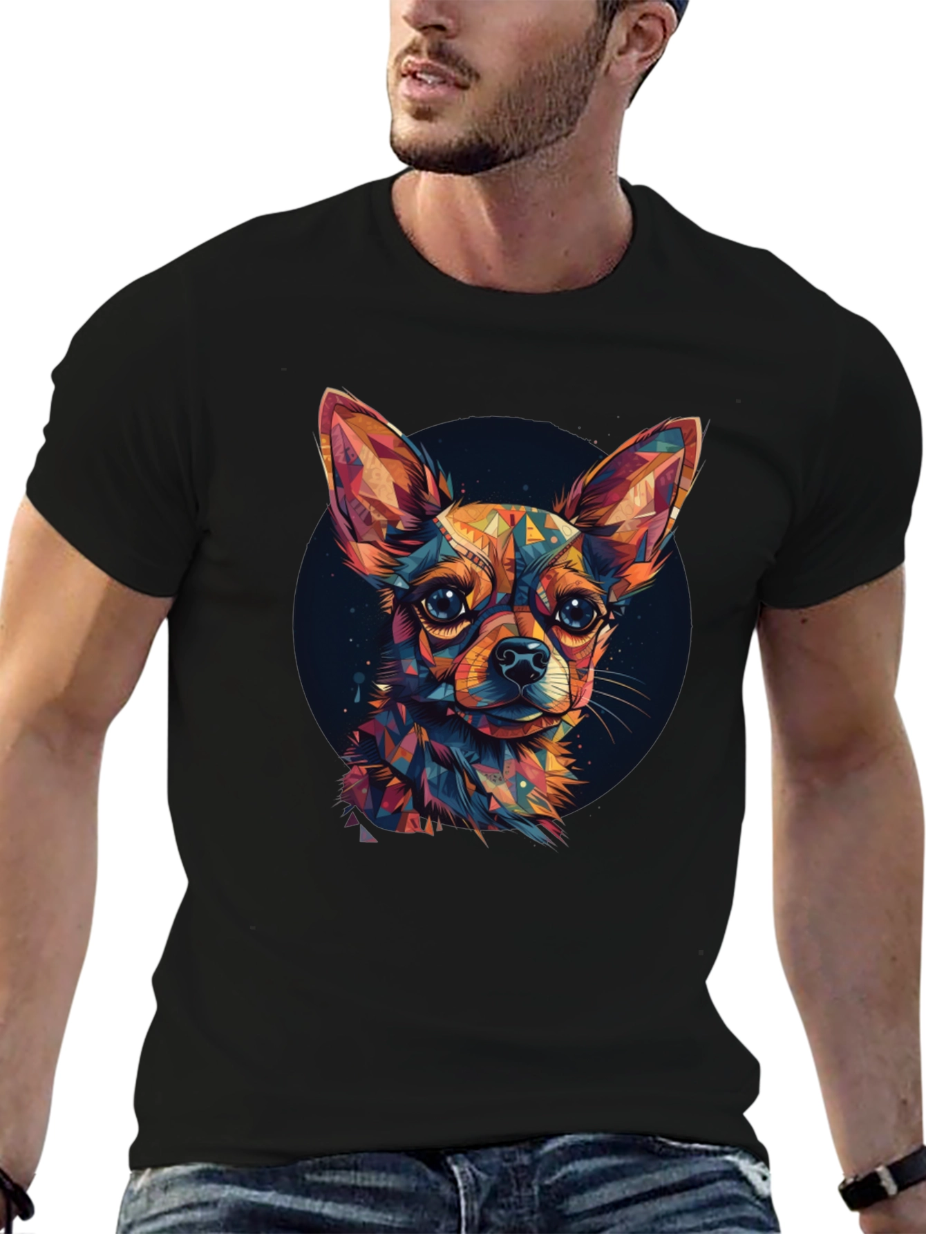 Geometric Chihuahua Graphic Tee - Stylish Pet Lover Shirt
