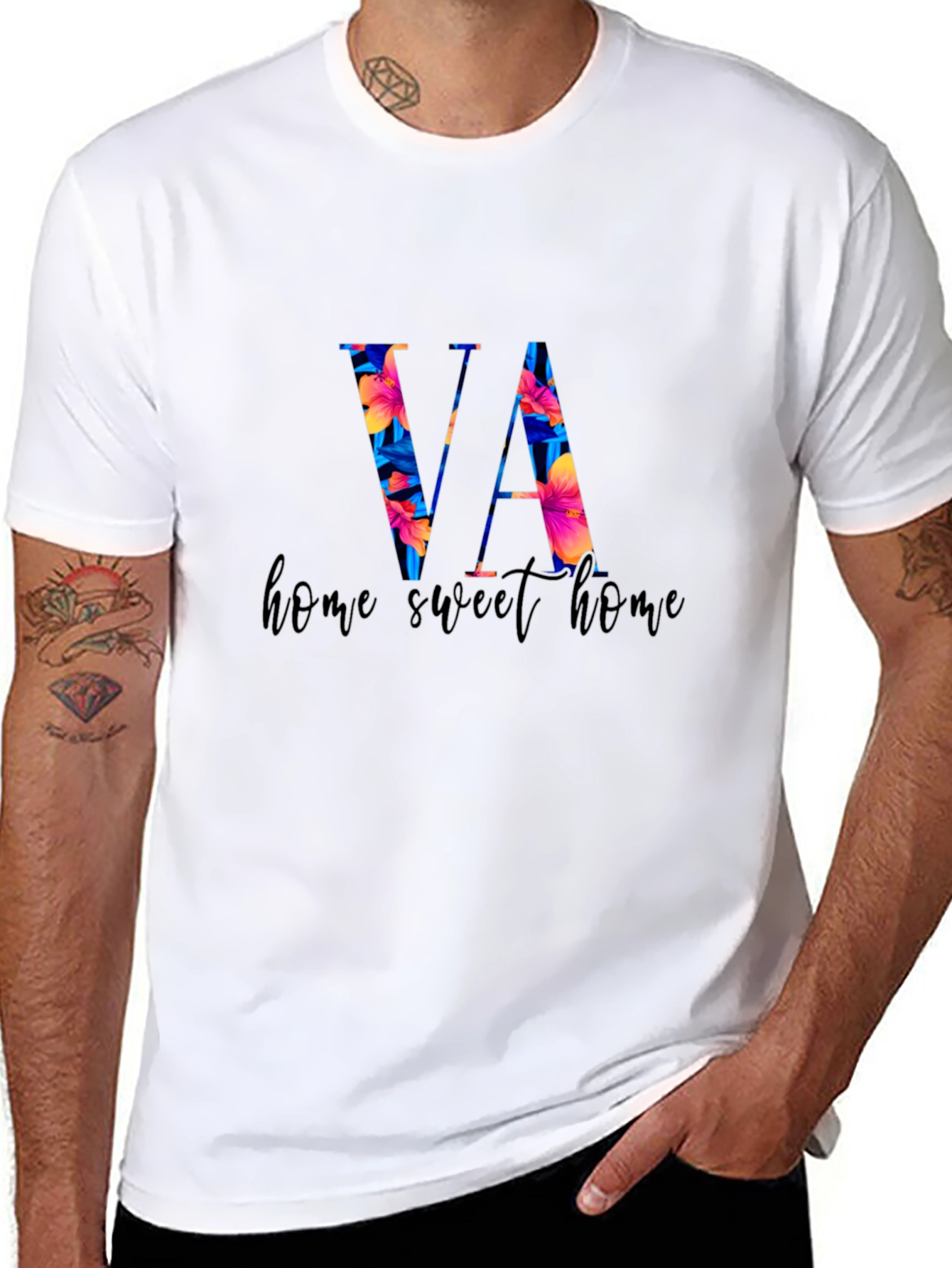 Floral VA Home Sweet Home Black T-Shirt