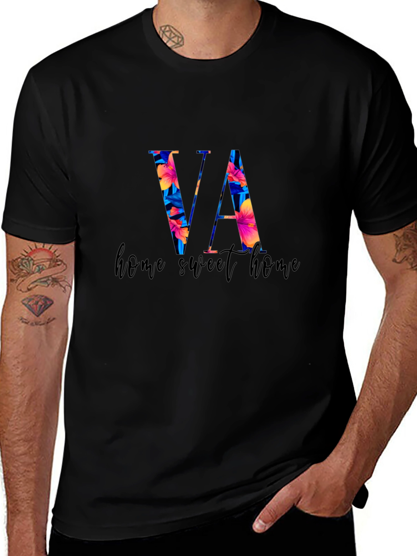 Floral VA Home Sweet Home Black T-Shirt