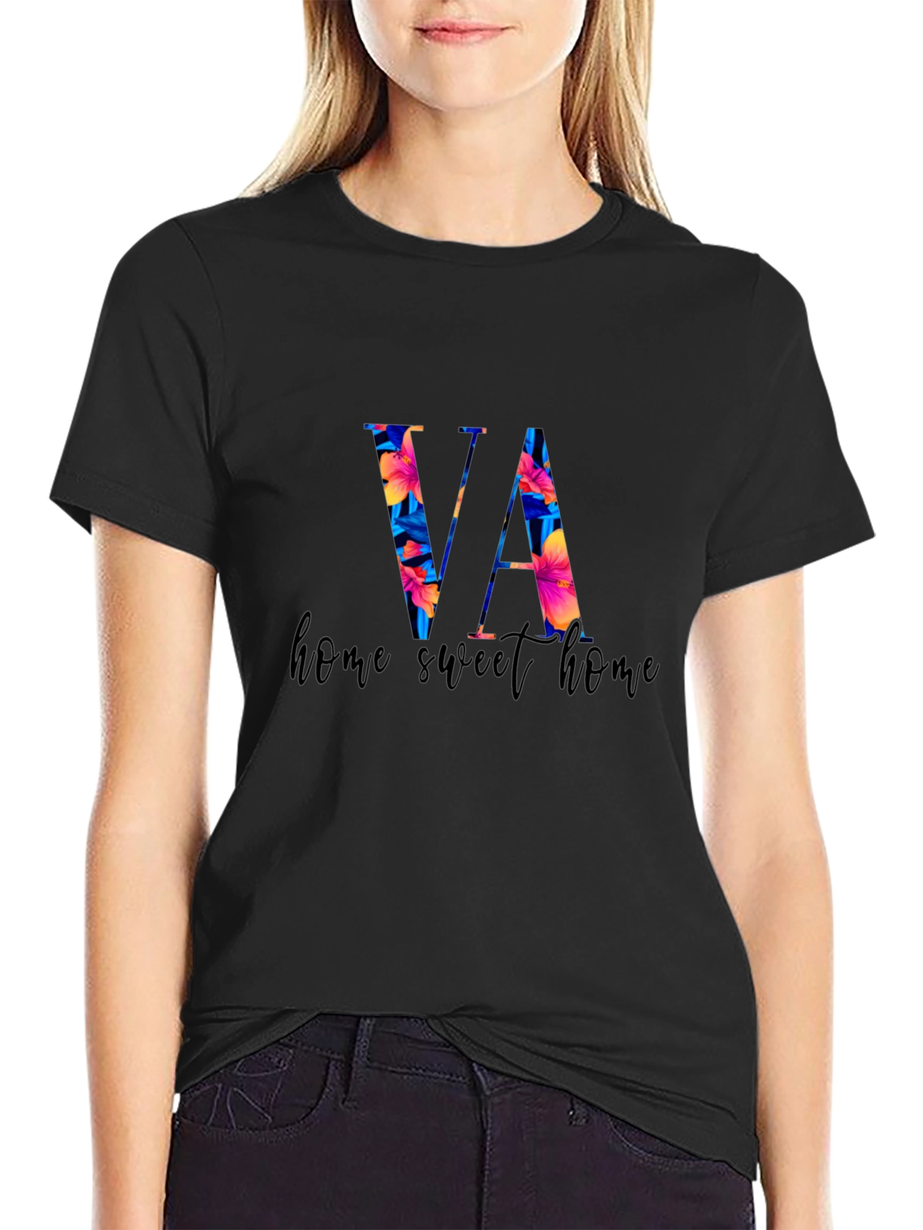 Floral VA Home Sweet Home Black T-Shirt