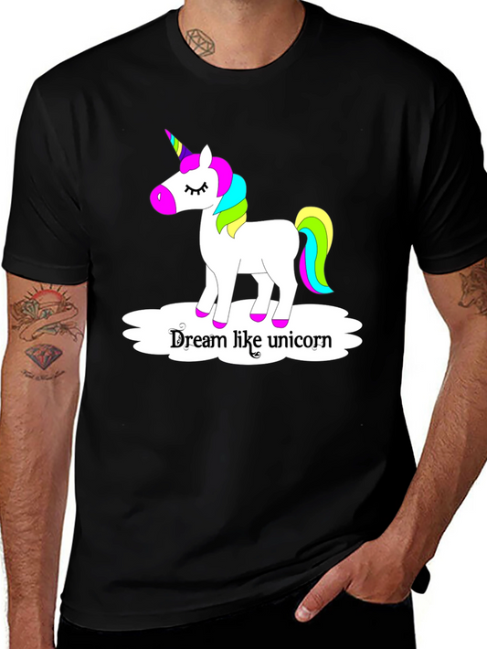Dream Like a Unicorn Graphic Tee - Black Cotton T-Shirt