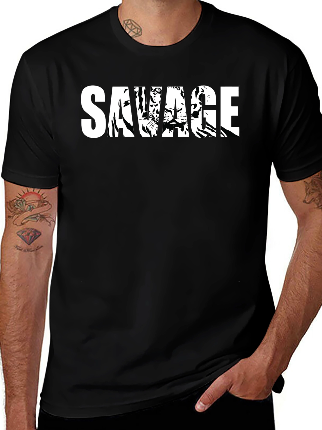 Savage Tiger Graphic Print Mens Black T-Shirt