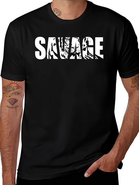 Savage Tiger Graphic Print Mens Black T-Shirt
