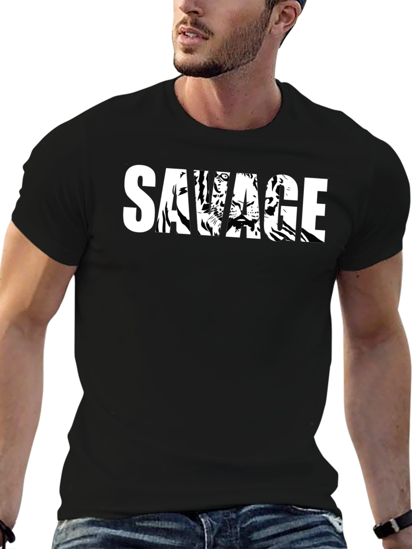 Savage Tiger Graphic Print Mens Black T-Shirt