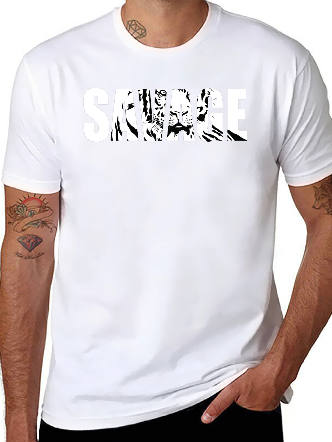 Savage Tiger Graphic Print Mens Black T-Shirt