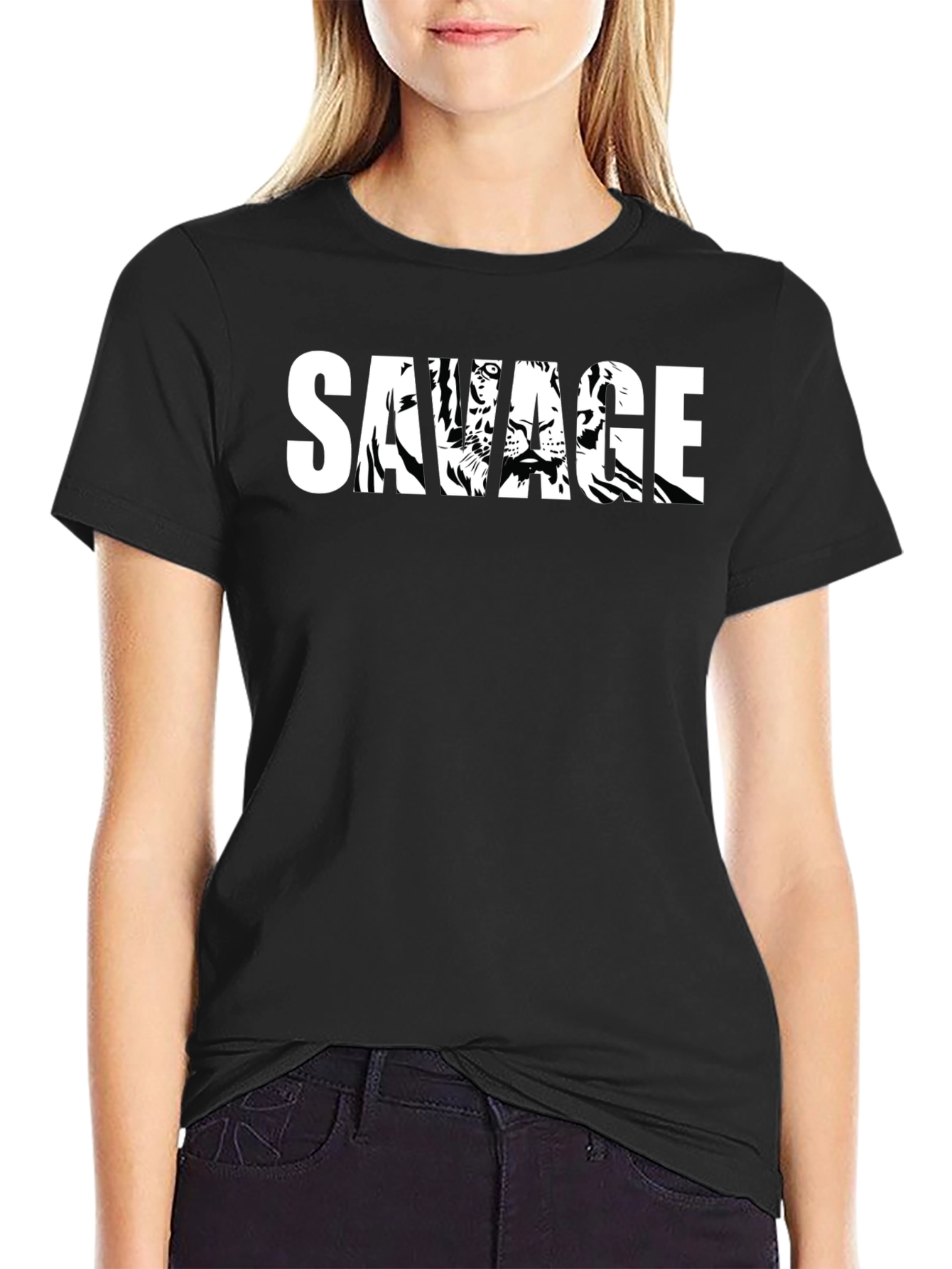 Savage Tiger Graphic Print Mens Black T-Shirt