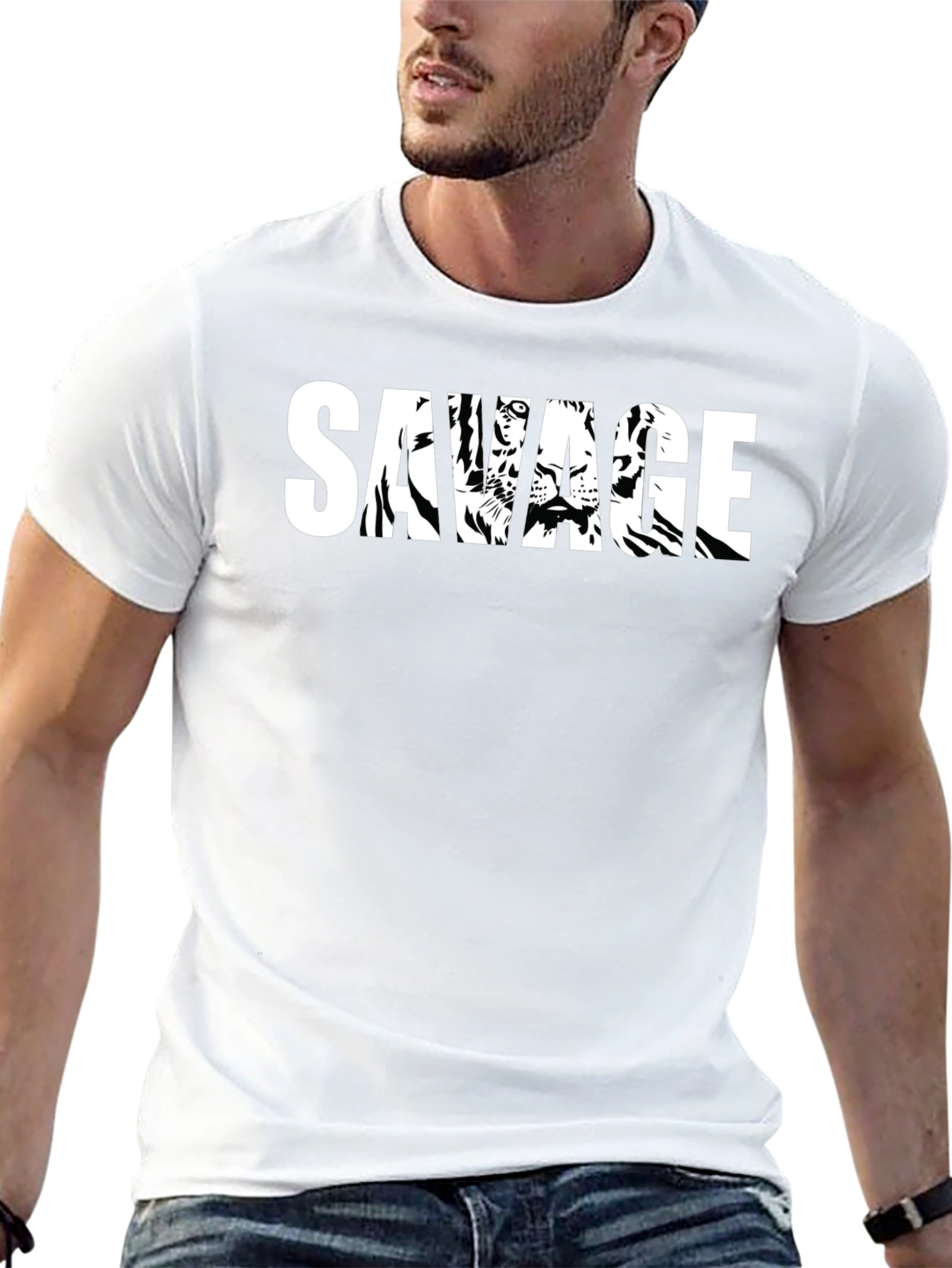 Savage Tiger Graphic Print Mens Black T-Shirt