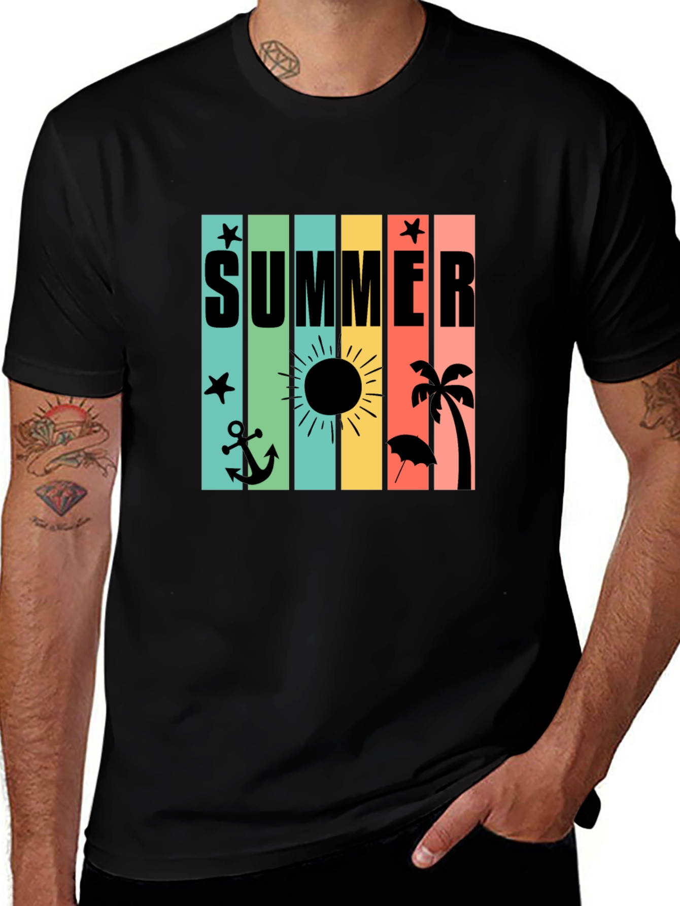 Summer Vibes T-Shirt - Black - Beach Design