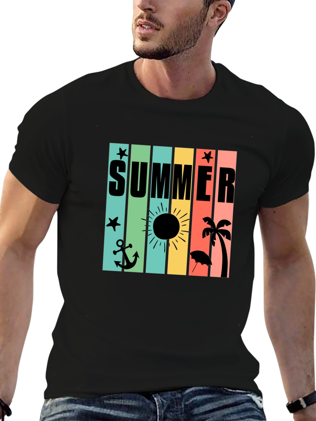 Summer Vibes T-Shirt - Black - Beach Design