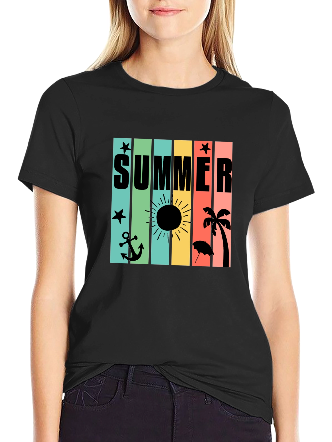 Summer Vibes T-Shirt - Black - Beach Design