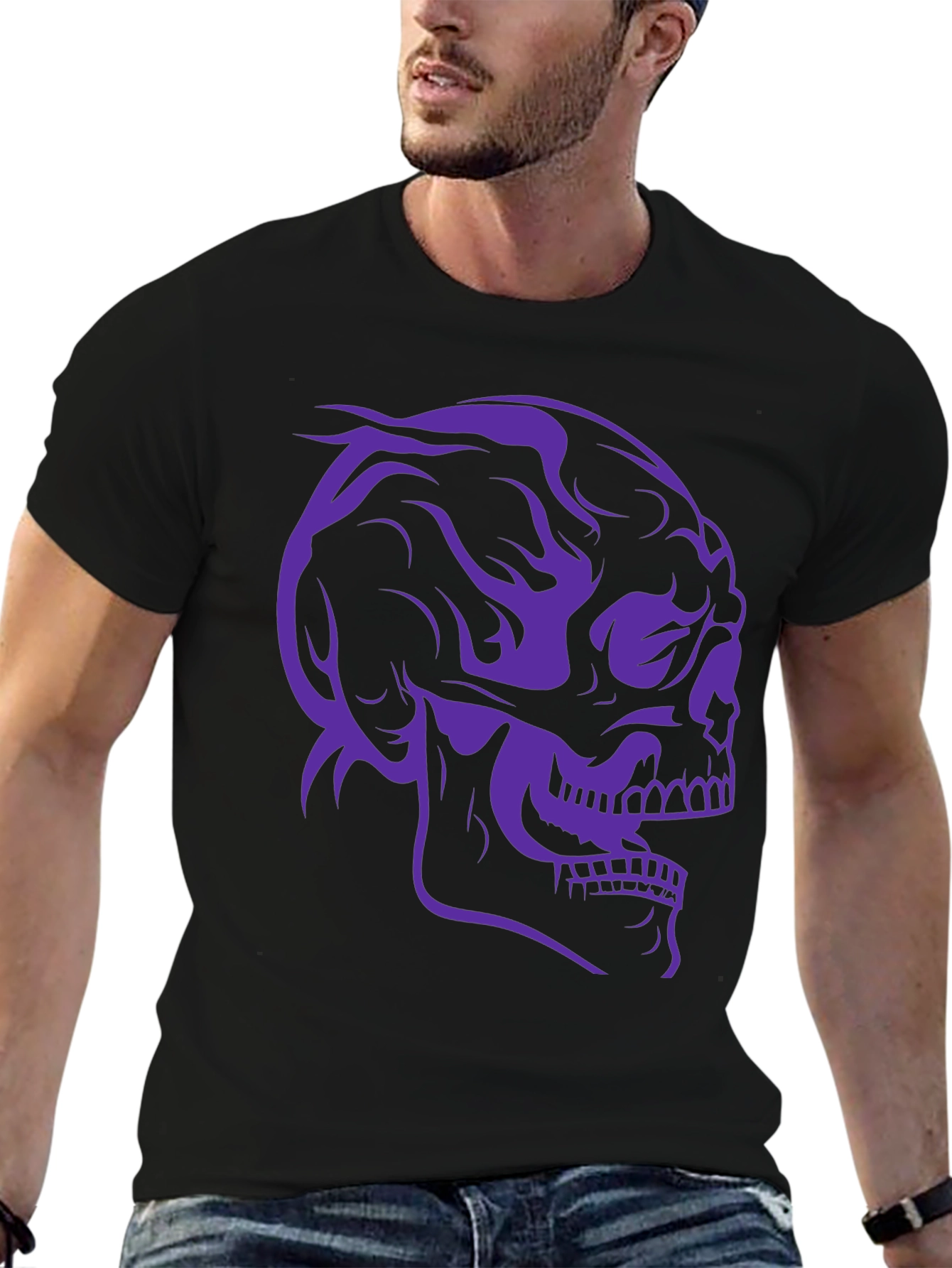 Skull Graphic Tee - Black Cotton T-Shirt