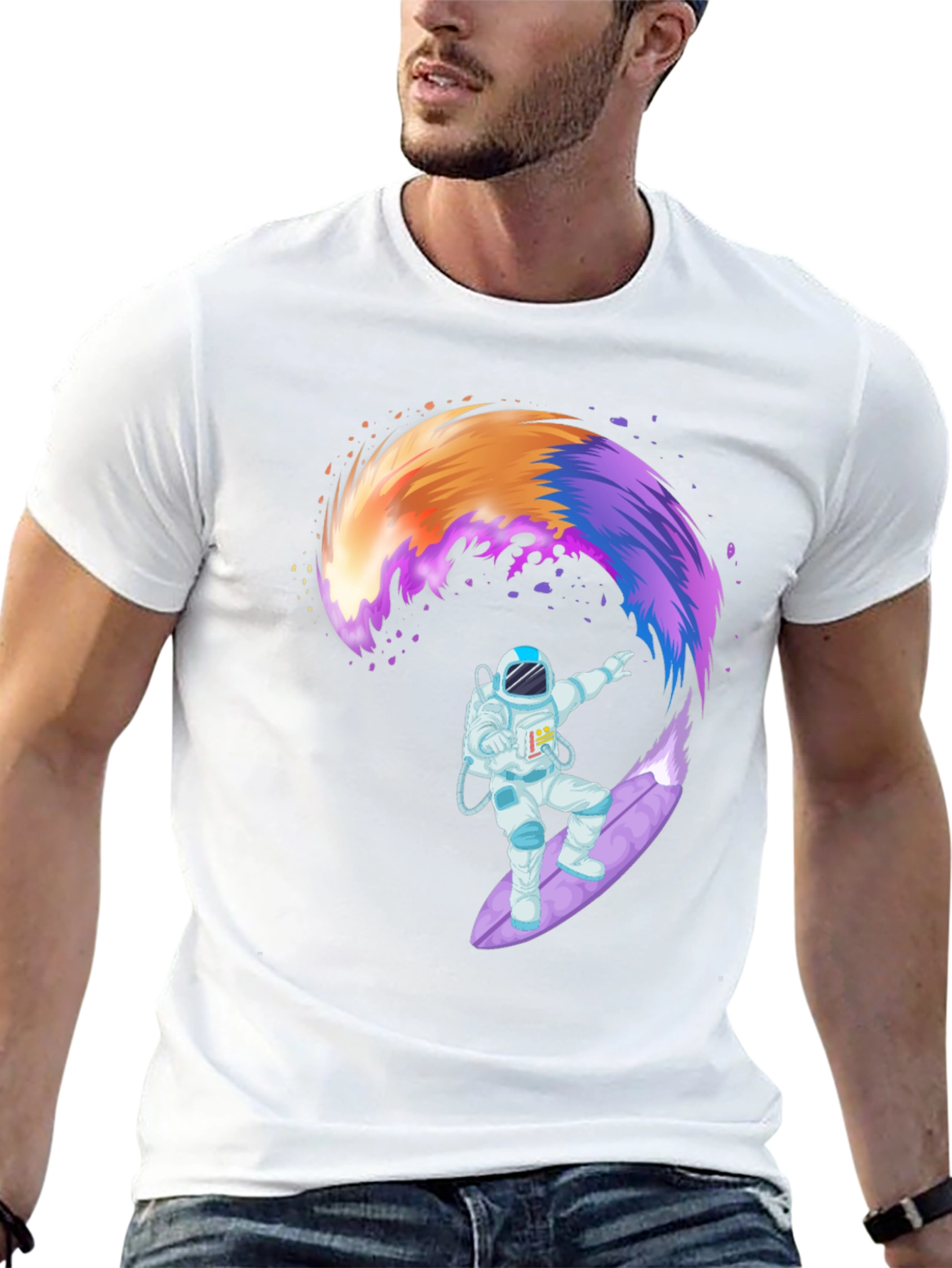 Astronaut Surfing Galaxy Wave T-Shirt
