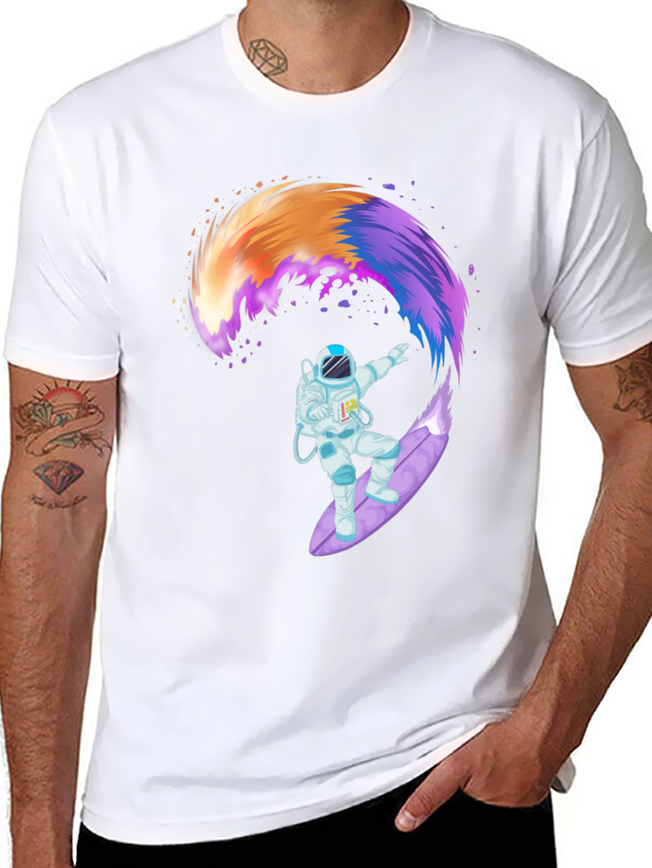 Astronaut Surfing Galaxy Wave T-Shirt