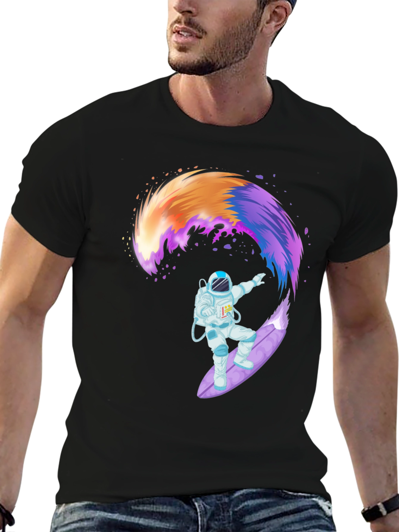 Astronaut Surfing Galaxy Wave T-Shirt