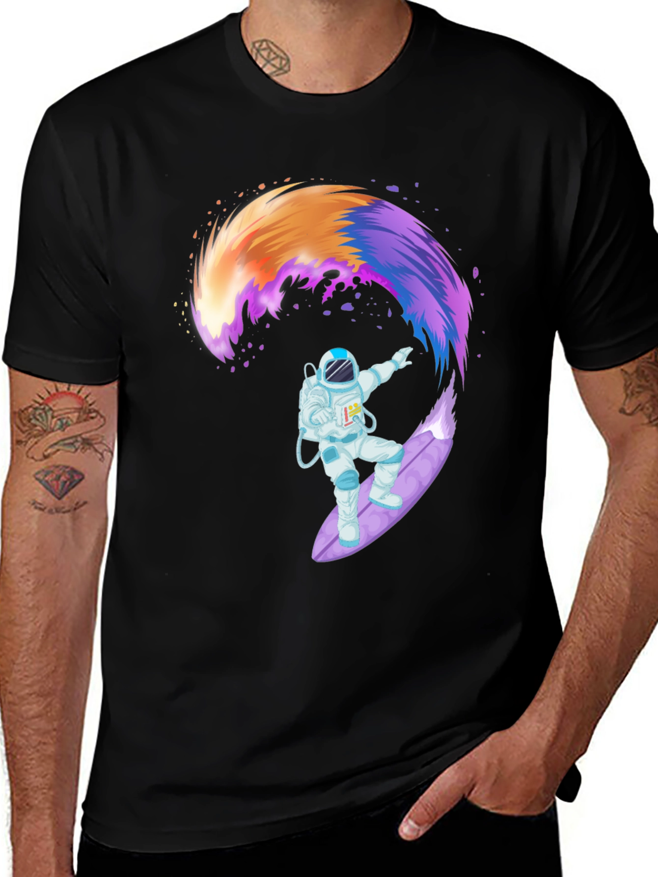 Astronaut Surfing Galaxy Wave T-Shirt