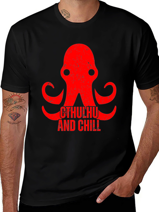 Cthulhu and Chill Graphic Tee - Black Cotton T-Shirt