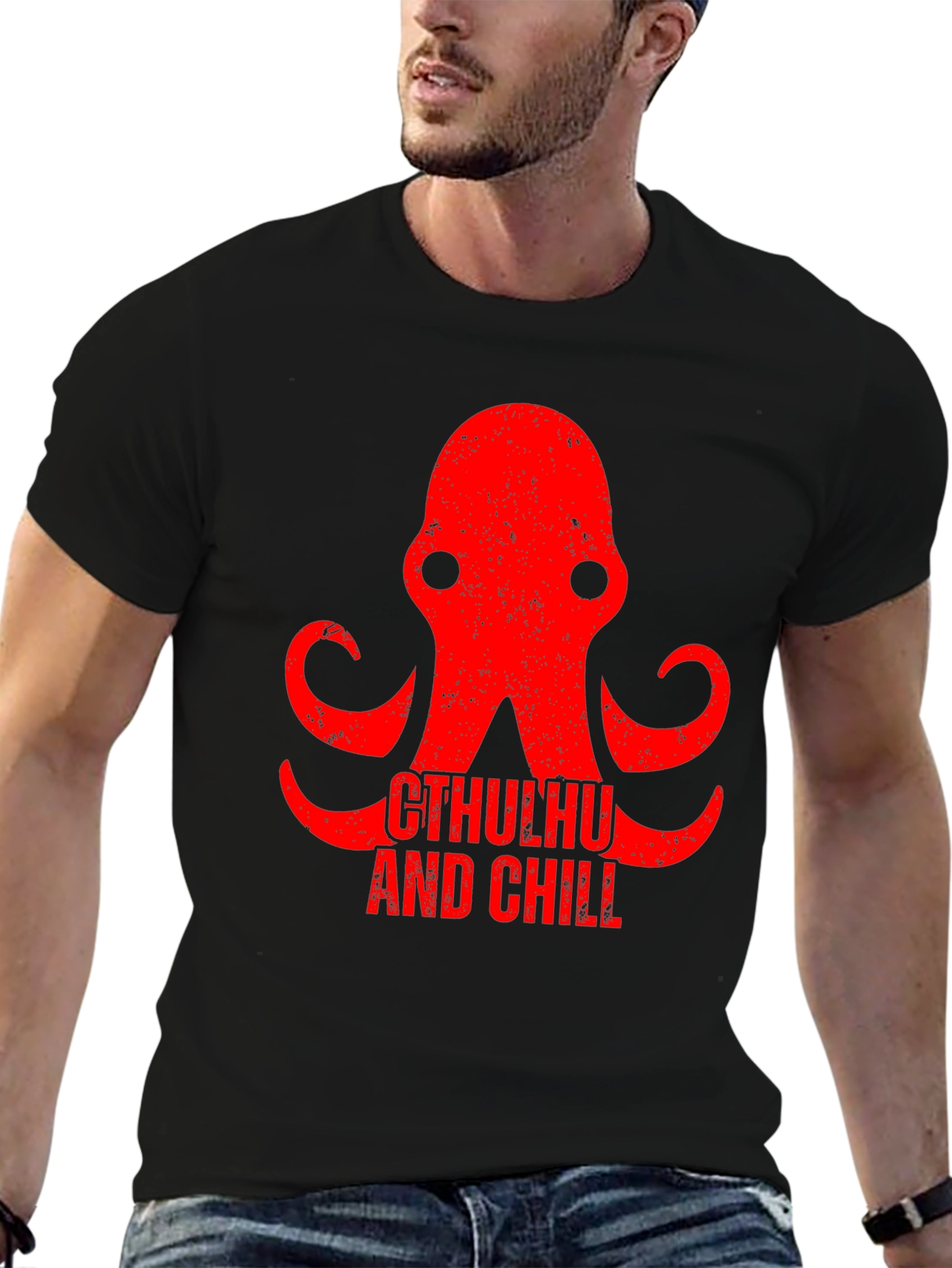 Cthulhu and Chill Graphic Tee - Black Cotton T-Shirt