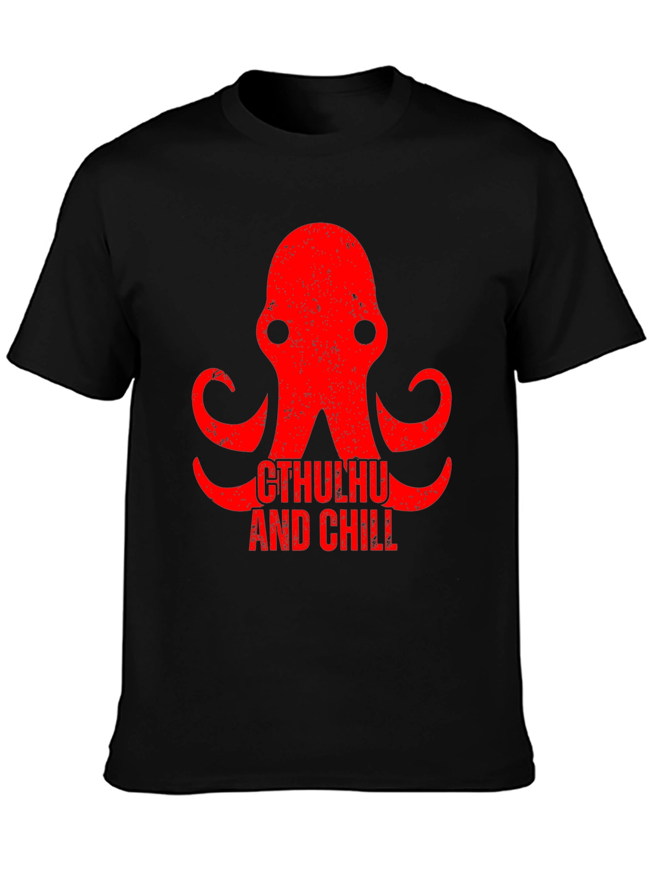 Cthulhu and Chill Graphic Tee - Black Cotton T-Shirt