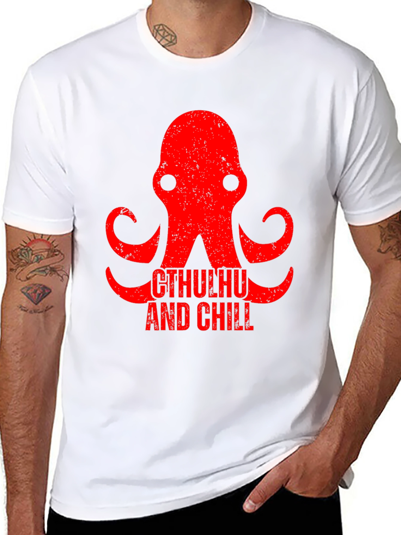 Cthulhu and Chill Graphic Tee - Black Cotton T-Shirt