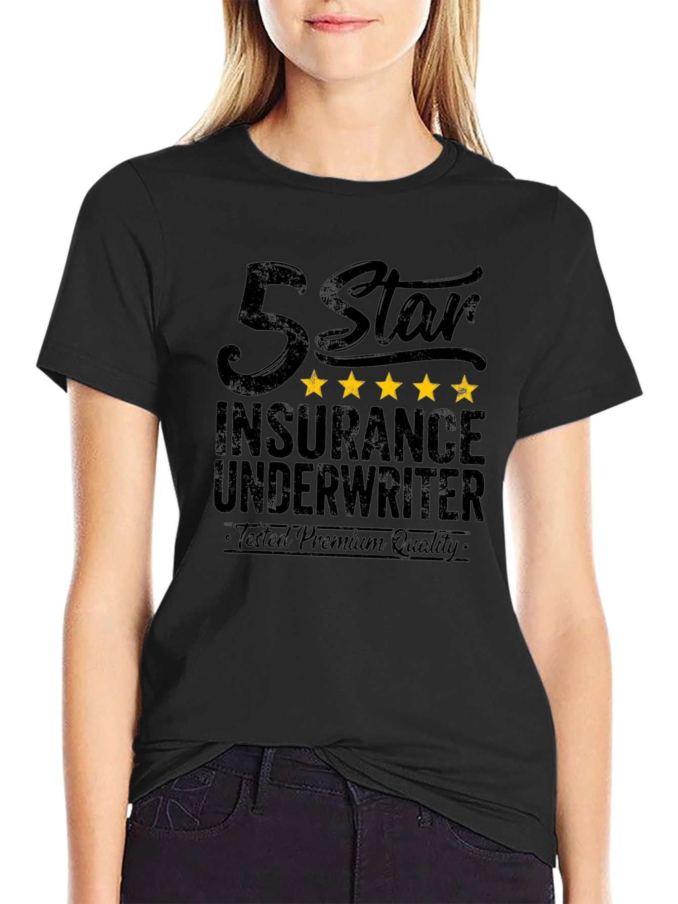 5 Star Insurance Underwriter Premium Quality Black T-Shirt