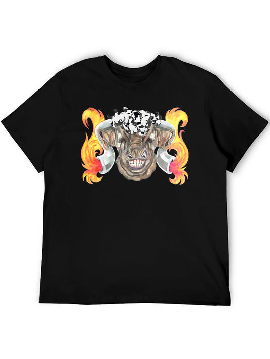 Fiery Bull Graphic Tee - Black Cotton T-Shirt