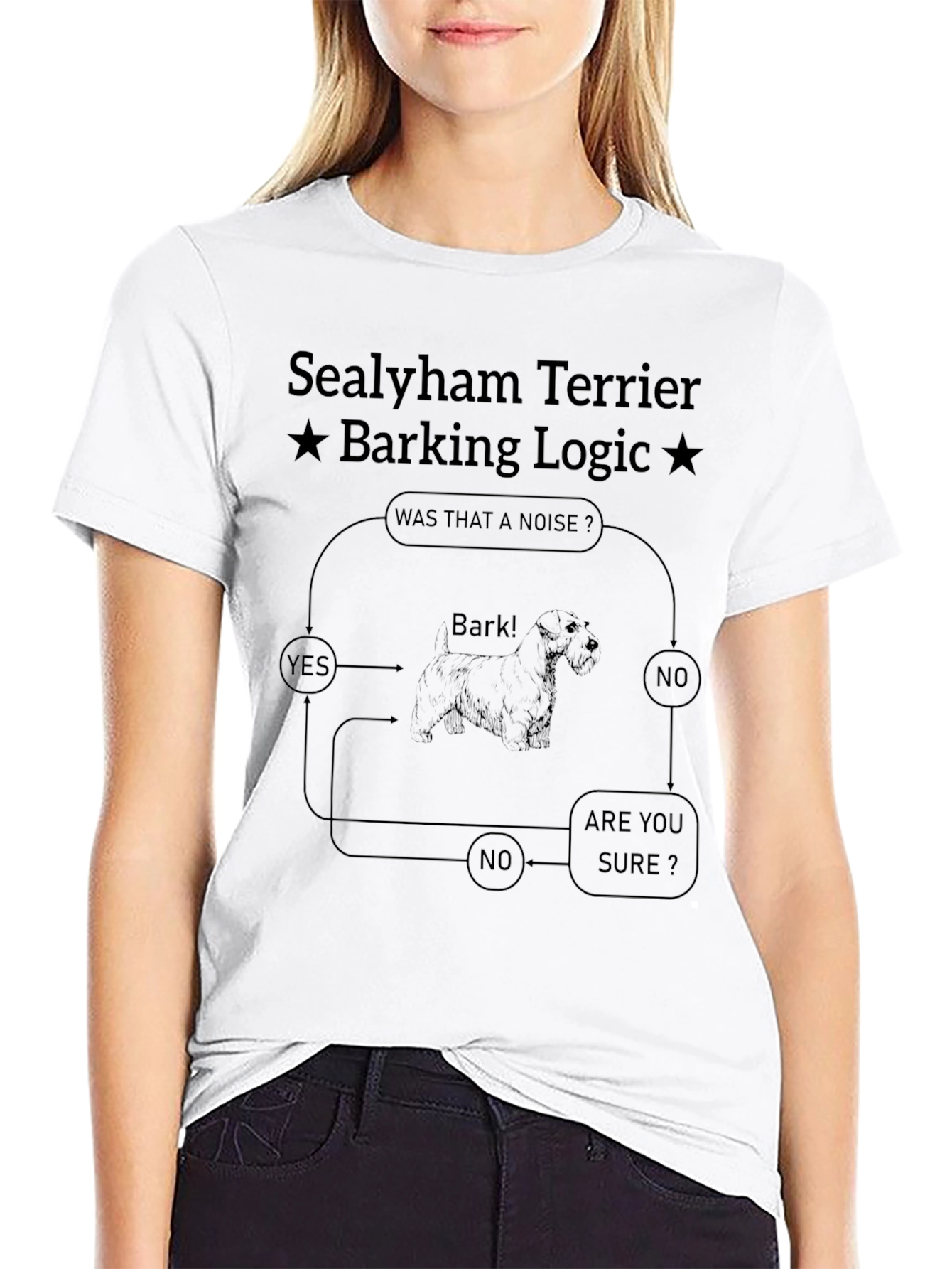 Sealyham Terrier Barking Logic Black T-Shirt
