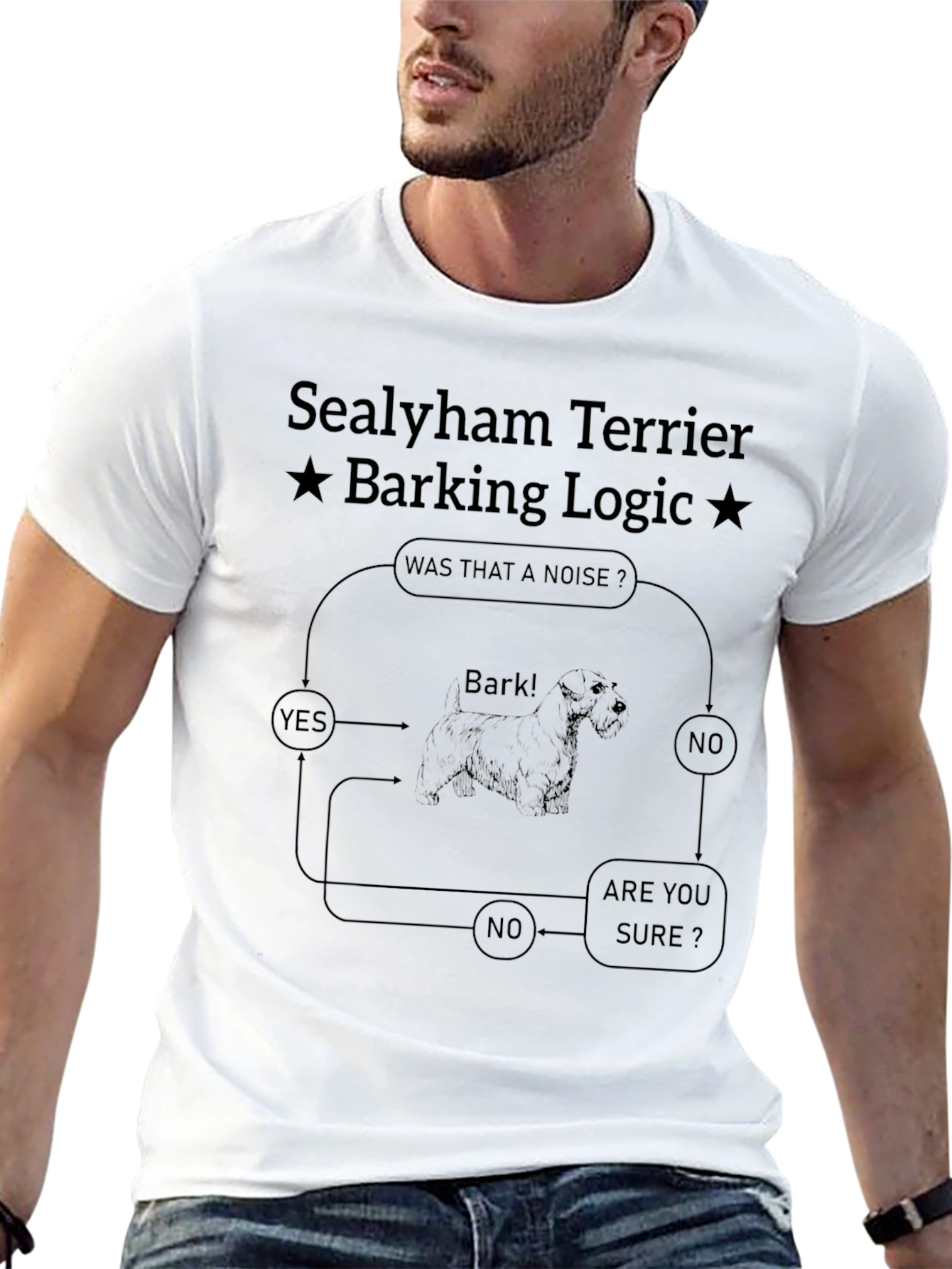Sealyham Terrier Barking Logic Black T-Shirt