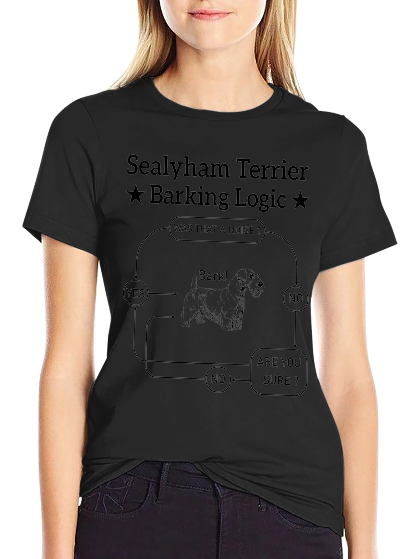 Sealyham Terrier Barking Logic Black T-Shirt