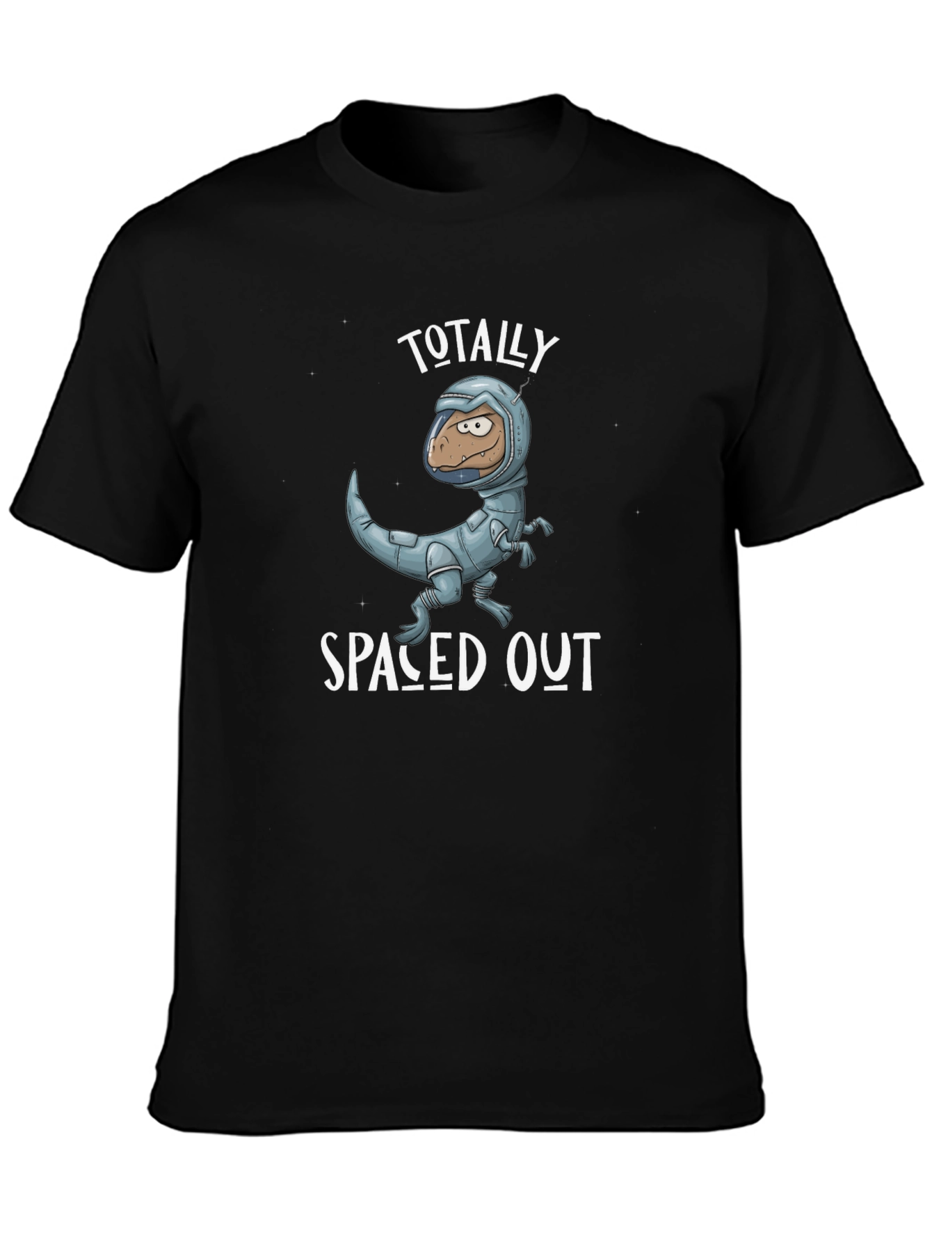 Spaced Out Dino T-Shirt: Novelty Astronaut Dinosaur Graphic Tee