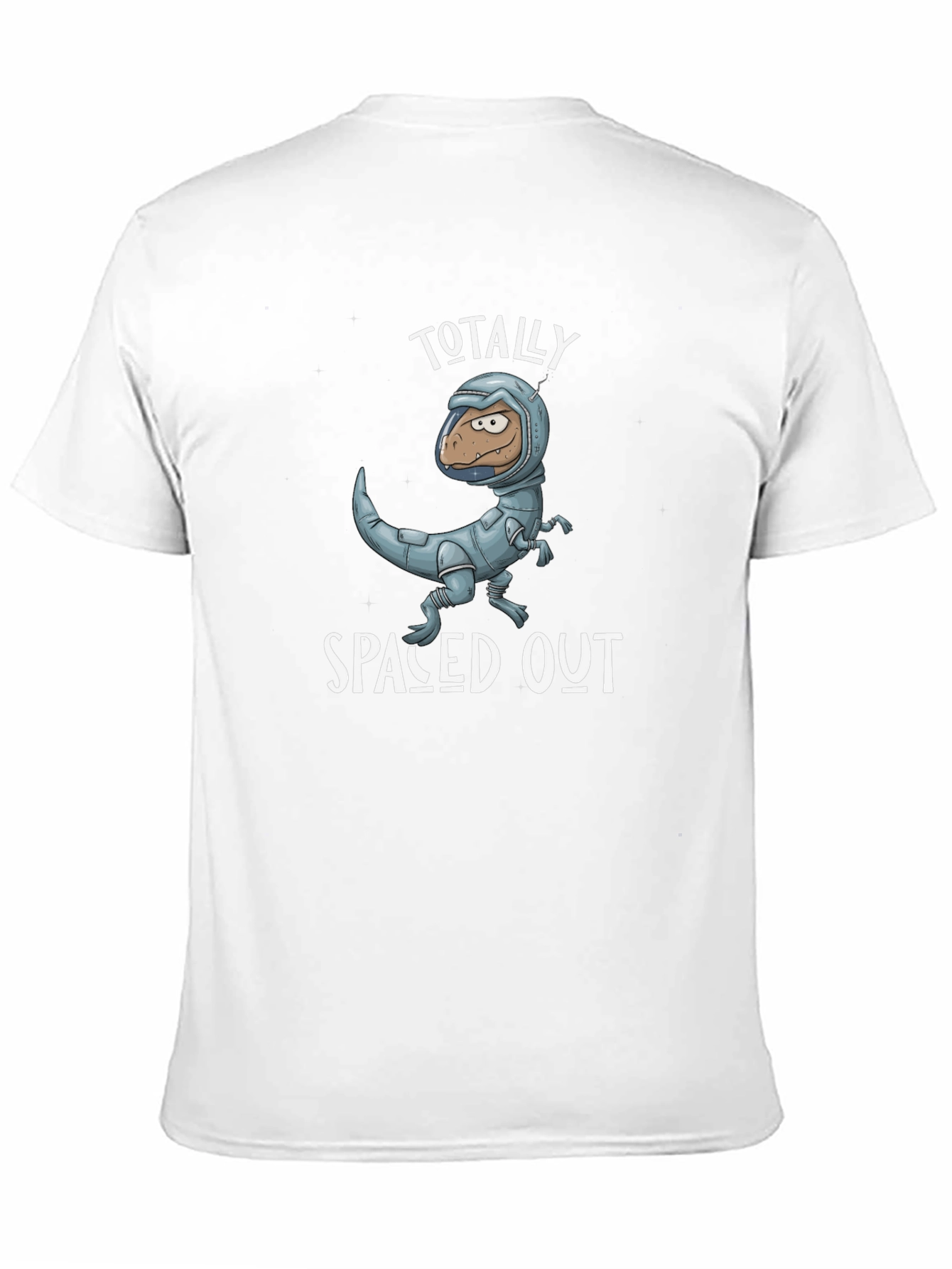 Spaced Out Dino T-Shirt: Novelty Astronaut Dinosaur Graphic Tee