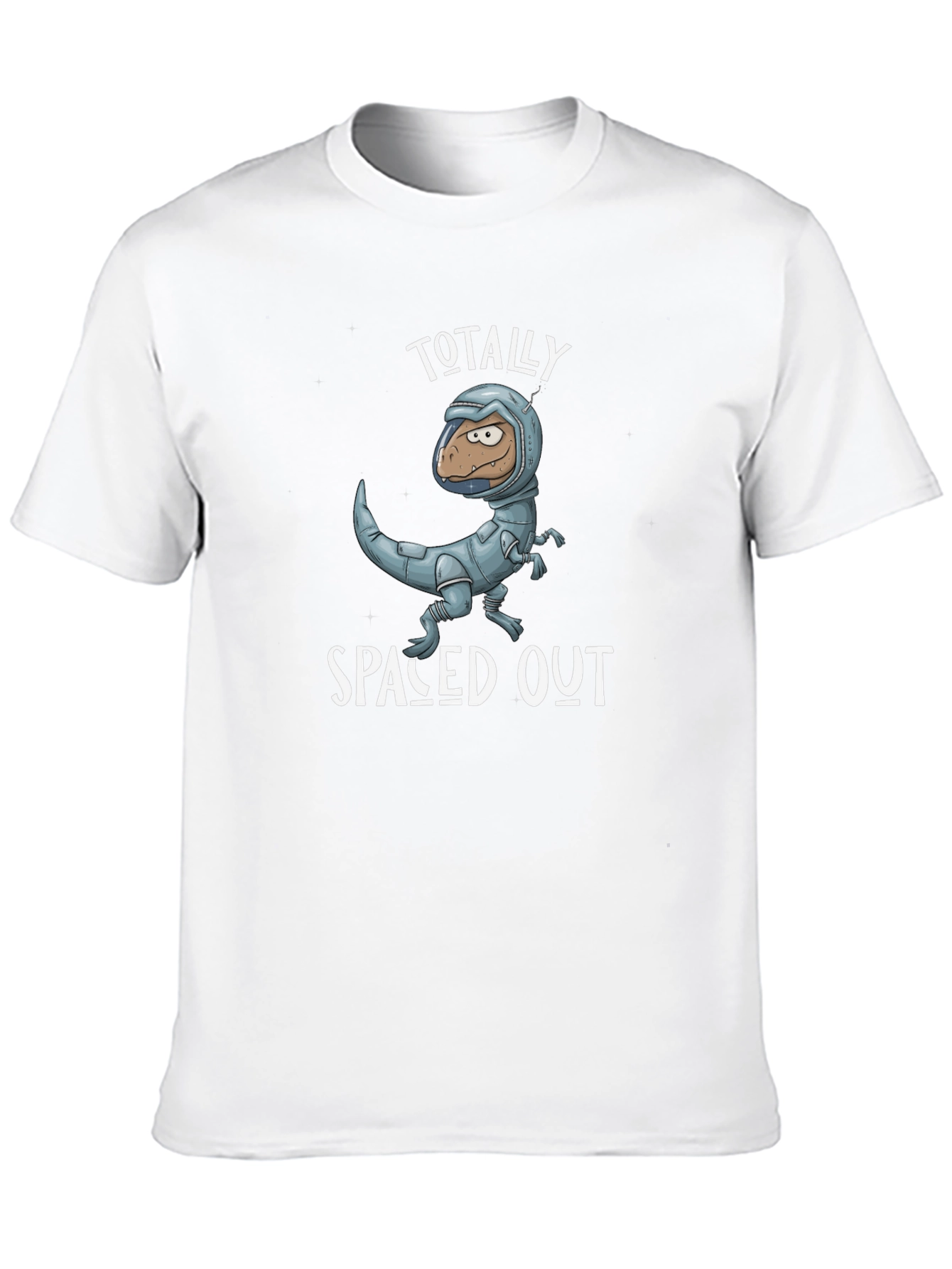 Spaced Out Dino T-Shirt: Novelty Astronaut Dinosaur Graphic Tee