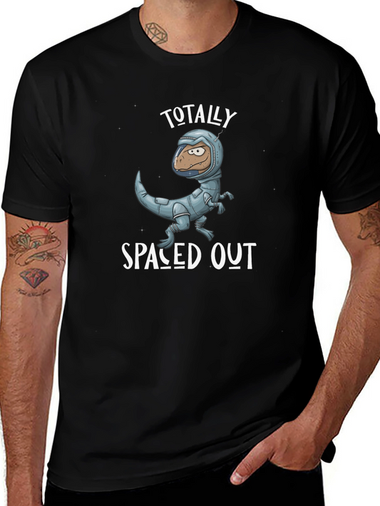 Spaced Out Dino T-Shirt: Novelty Astronaut Dinosaur Graphic Tee