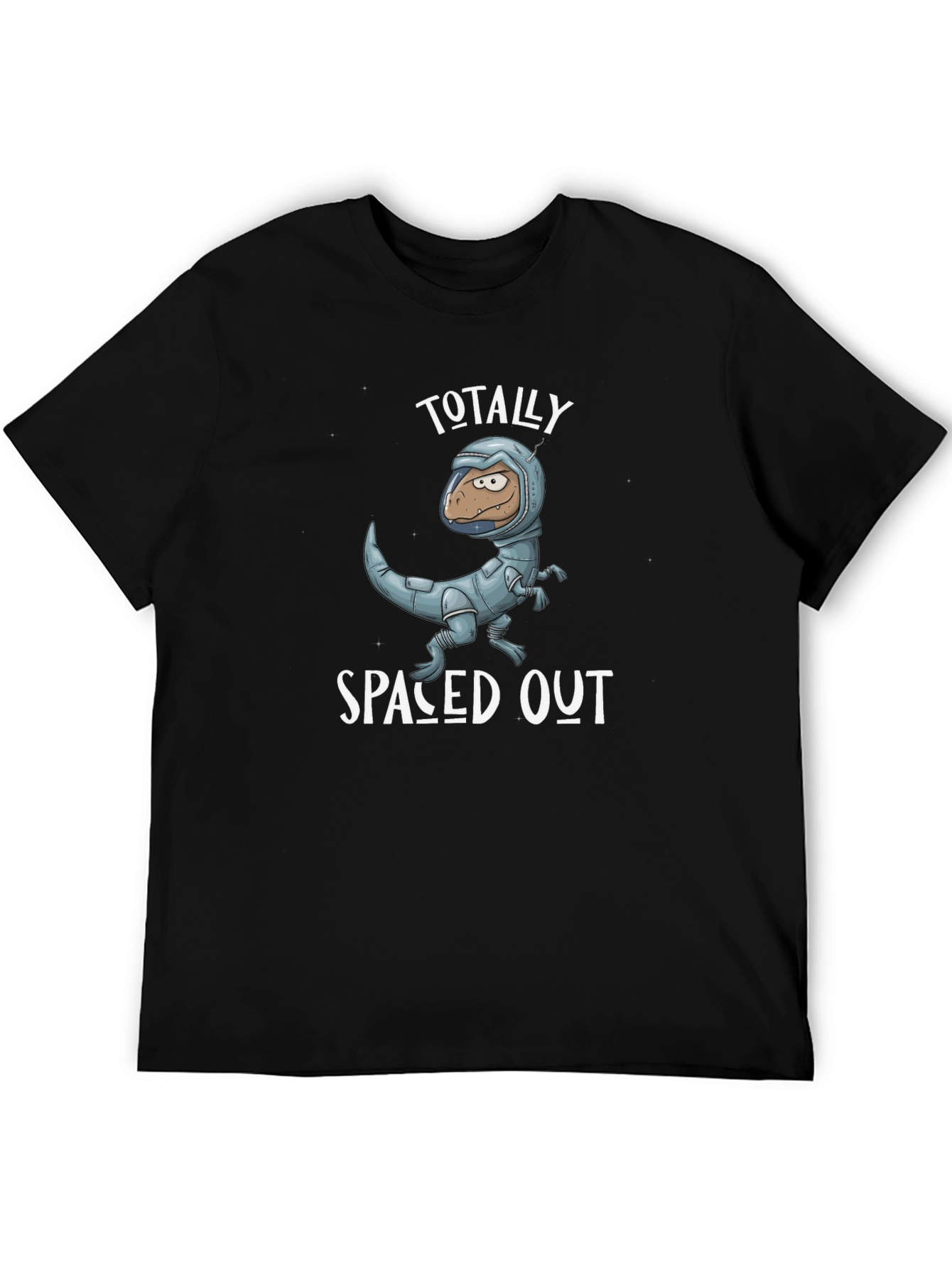 Spaced Out Dino T-Shirt: Novelty Astronaut Dinosaur Graphic Tee