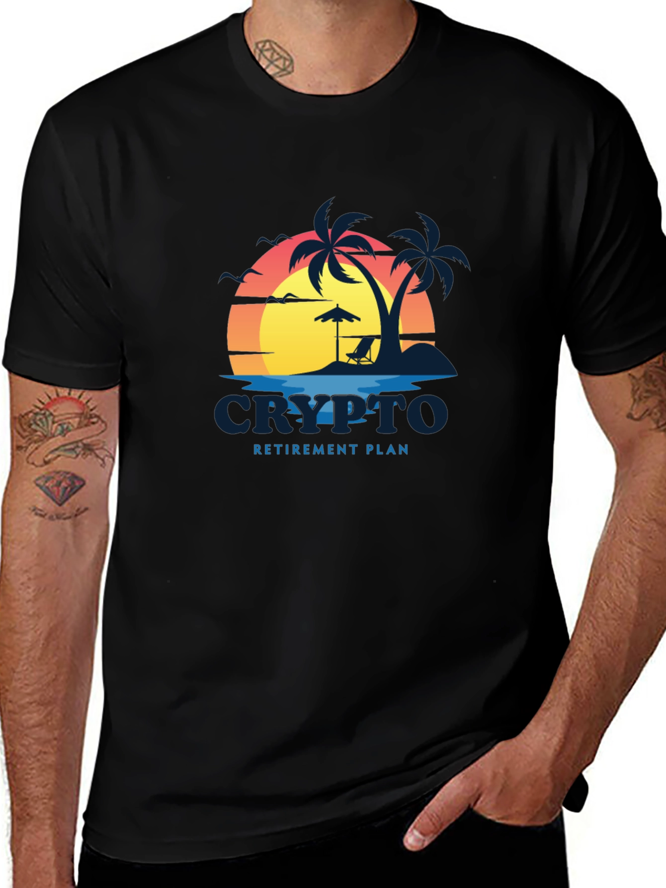 Crypto Retirement Plan Black T-Shirt - Beach Design