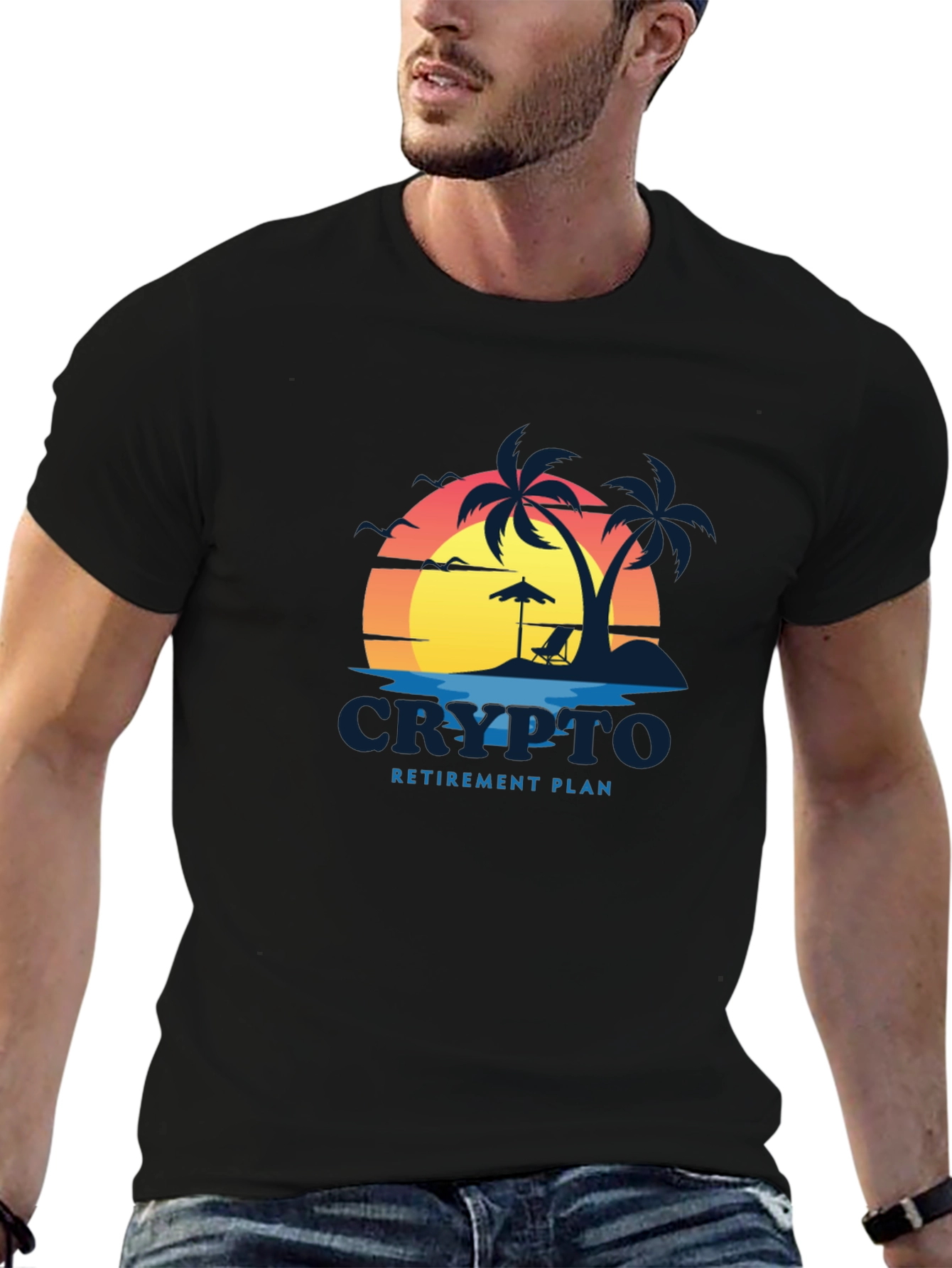 Crypto Retirement Plan Black T-Shirt - Beach Design
