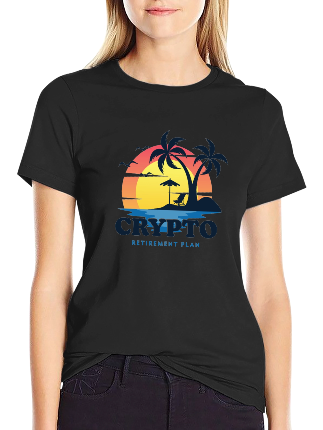 Crypto Retirement Plan Black T-Shirt - Beach Design