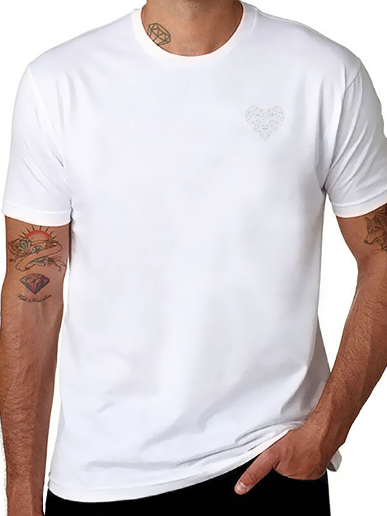 Black Crew Neck Tee with Subtle Heart Detail