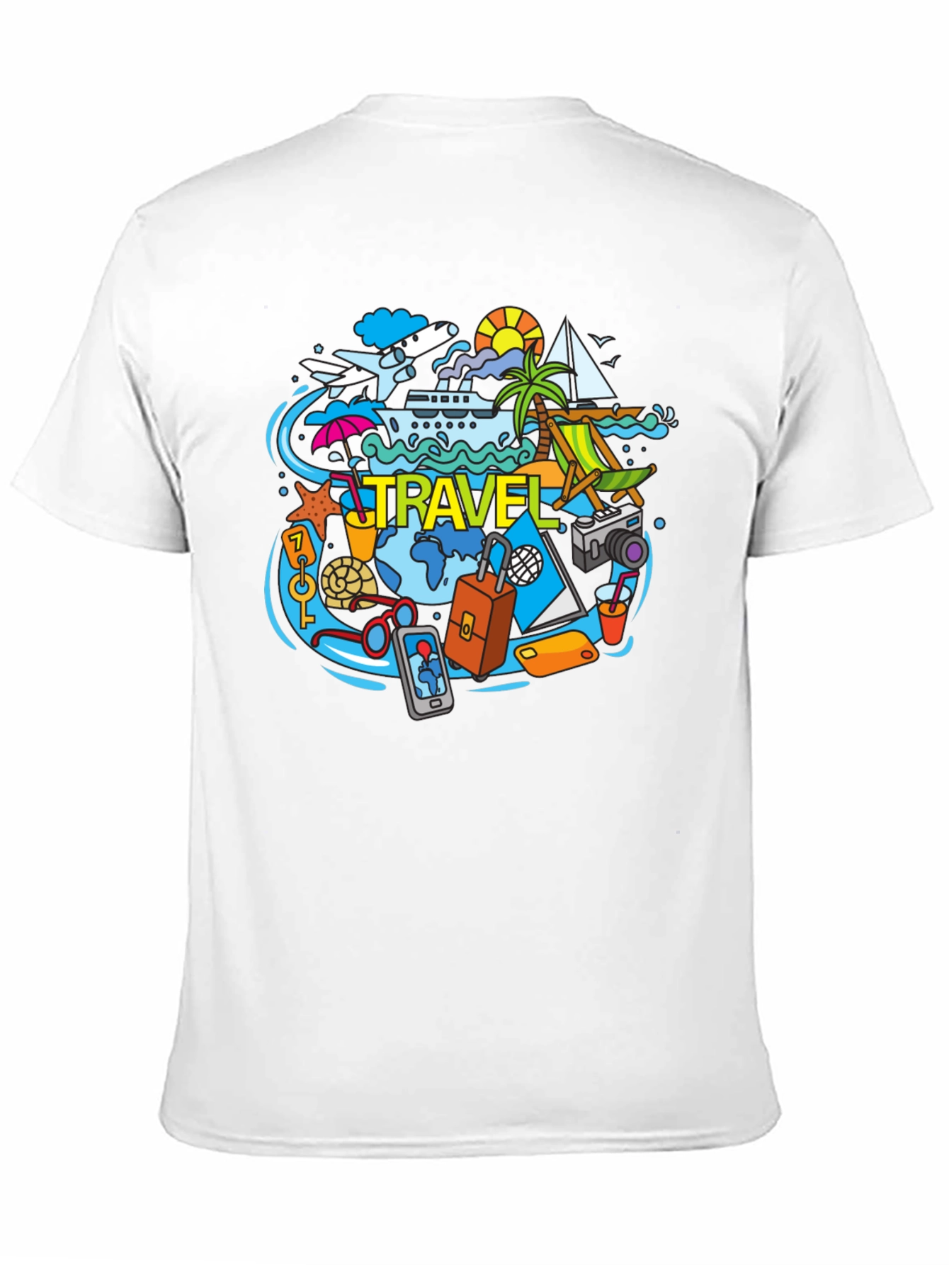 Travel Theme Graphic Tee - Black Cotton