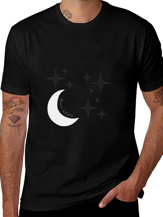 Night Sky Tee: Crescent Moon & Stars Graphic Black T-Shirt